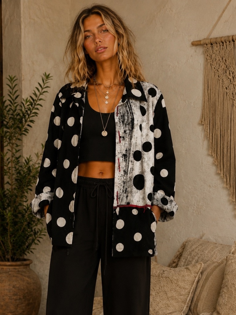 Moonlight Y&S Fashion Designs XXL Polka Dot Eclectic Jacket in Black & White